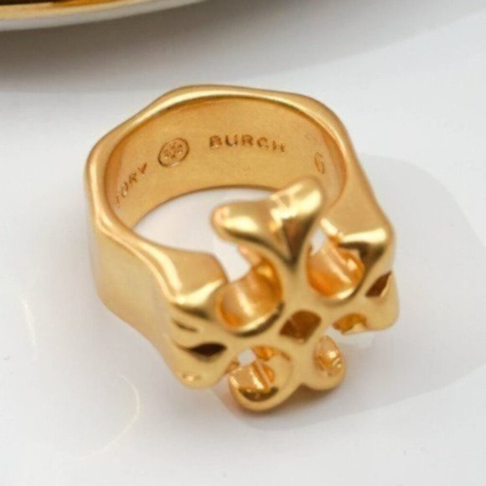 Tory Burch Roxanne Logo Ring in Tory Gold (NEW) - Picture 6 of 9